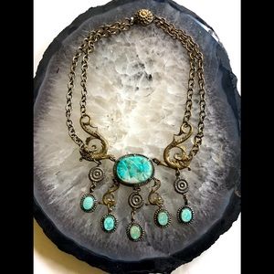 ON HOLD Vintage Victorian 1870-80 dolphin necklace with carved marble stone